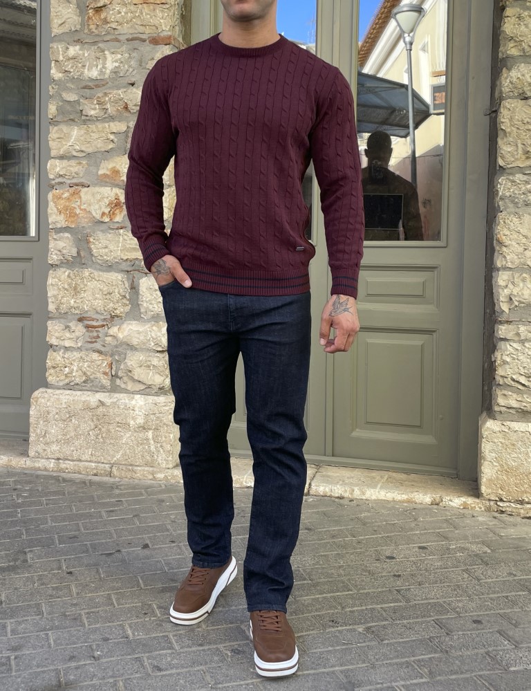 Darious ανδρικό μπορντώ πλεκτό πουλόβερ 24044K φωτογραφία